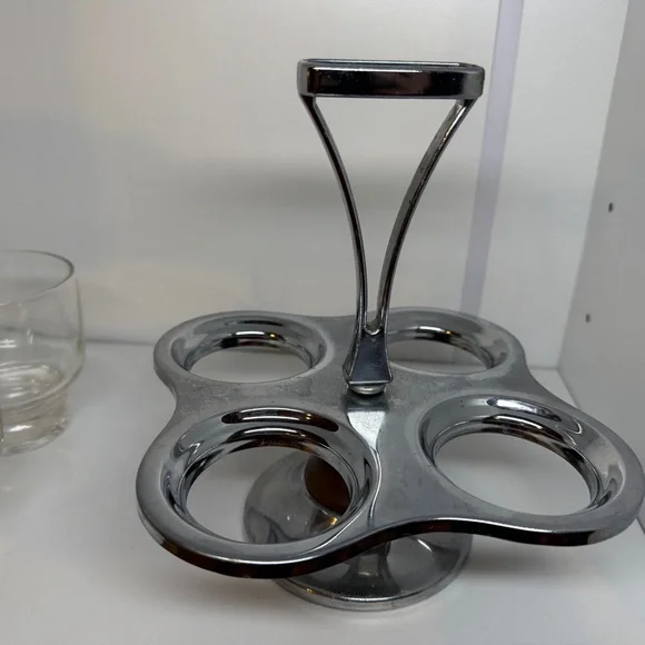 MCM Vintage Barware 1960s Chrome Caddy & Rotating Lazy Susan Set of 4 Glasses - Picture 7 of 9